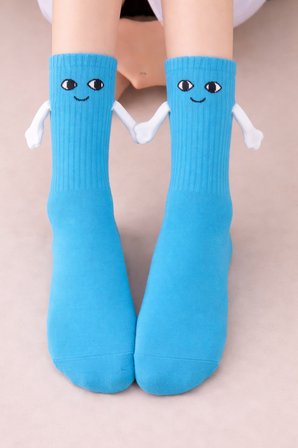 Carnaval Mavi El Ele Tutuşan Unisex Çorap