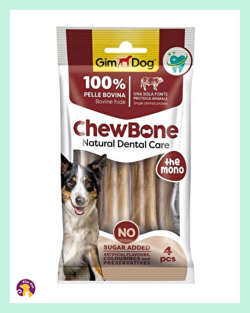 Gimdog Chew Bone Naturel Press Çiğneme Kemiği Köpek Ödülü (4 Lü Paket) 80 gr - 9cm