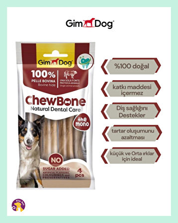 Gimdog Chew Bone Naturel Press Çiğneme Kemiği Köpek Ödülü (4 Lü Paket) 80 gr - 9cm