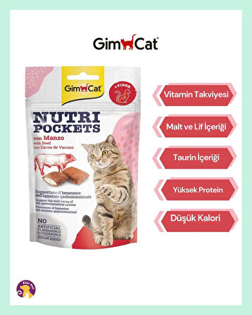Gimcat Nutripockets Biftek ve Maltli Kedi Ödül 60GR