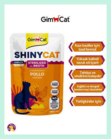 Gimcat Shinycat Pouch Kısırlaştırılmış Kediler İçin Tavuklu Yaş Mama 70 gr 3lu