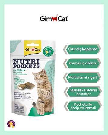 Gimcat Nutripockets Otu ve Multivitamin Kedi Ödülü 60GR