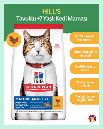 Hill's Adult +7 Tavuklu Yaşlı Kedi Maması 3 kg