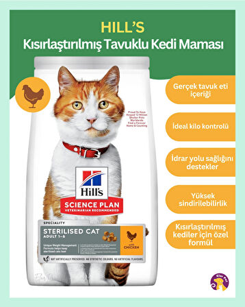 Hill's Science Plan Kısırlaştırılmış Tavuklu Yetişkin Kedi Maması 3kg