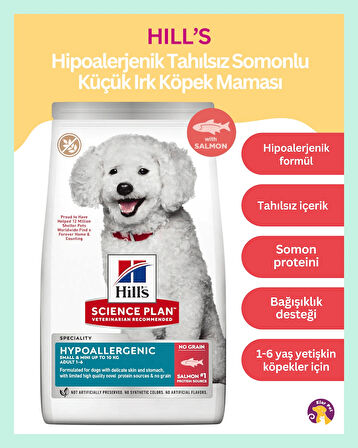 Hill's Hipoalerjenik Tahılsız Somonlu Küçük ve Mini Irk Yetişkin Köpek Maması 1.5kg