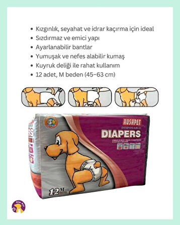 Hushpet Ultra Emici Köpek Külot Çiş Pedi M Beden 12'li