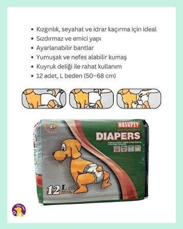 Hushpet Diapers Ultra Emici Köpek Külot Çiş Pedi L Beden 12'li