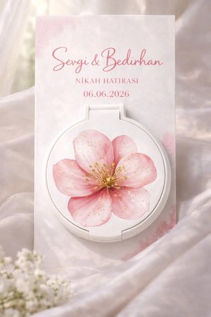Kişiye Özel Ayna Nikah/Kına/Nişan/Doğum Hediyeliği | Özel Tasarım Çiçekli 30 ADET