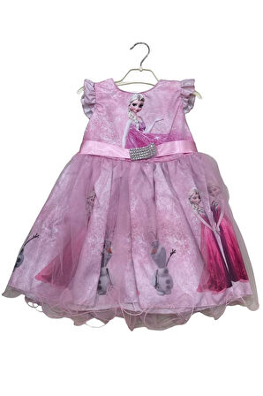 GLRB Frouzen Elsa Kısa Kol Kız Çocuk Elbise Pembe 1-4 Yaş 10002-P