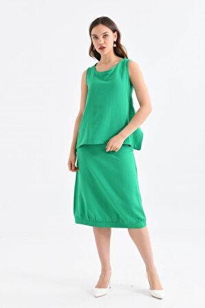 Bisiklet Yaka Sırt Detaylı Alt Üst İkili Yeşil Elbise