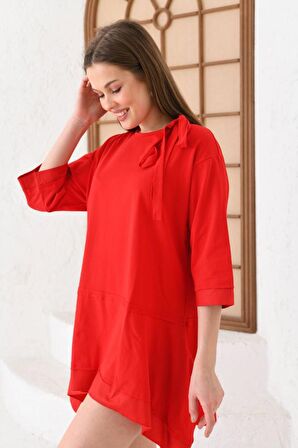 Bisiklet Yaka Mini Kırmızı Kadın Elbise