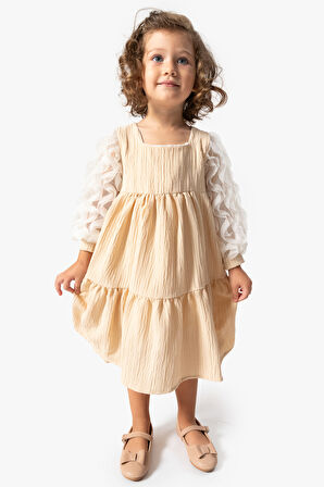 Kız Bebek Elbise Kız Çocuk Elbise Doğum Günü Parti Düğün Tütü Tüllü Uzun Kollu Astarlı Elbise