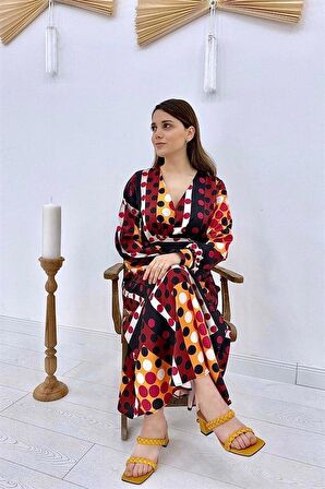Saten Uzun Elbise - Kırmızı