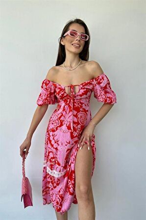 Göğüsten Bağlamalı Elbise - Pembe