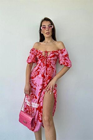 Göğüsten Bağlamalı Elbise - Pembe