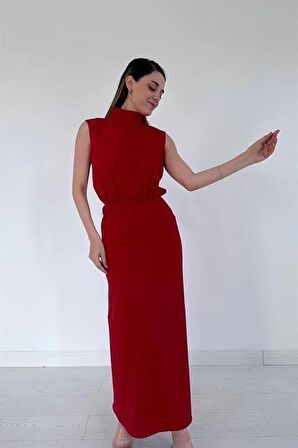 Sıfır Kol Elbise - Kırmızı