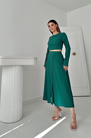 Fitilli Bluz ve Etek Takım - Mint
