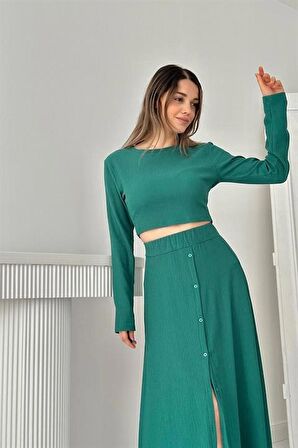 Fitilli Bluz ve Etek Takım - Mint