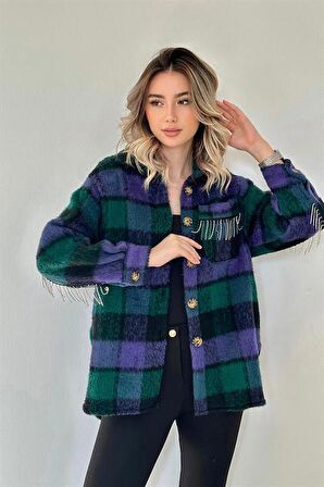 Buklet Cepli Zincir Taşlı Gömlek - Mor