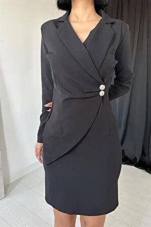 Düğmeli Elbise - Siyah