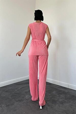 Fitilli V Yaka Takım - Pembe