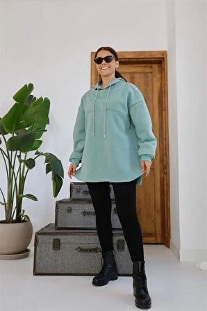 Kapüşonlu Garni Detay Sweatshirt - Çağla