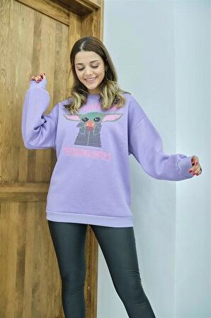 Baskılı Sweatshirt - Lila