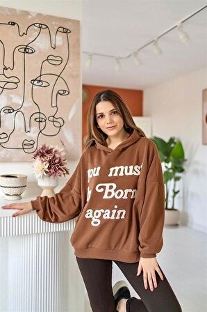 Nakışlı Sweatshirt - Kahverengi