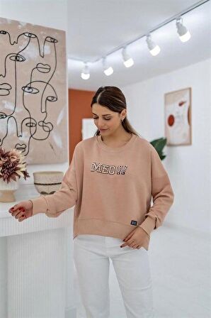 Baskılı Sweatshirt - Bej