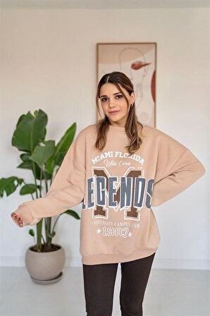 Yazı Baskılı Sweatshirt - Bej