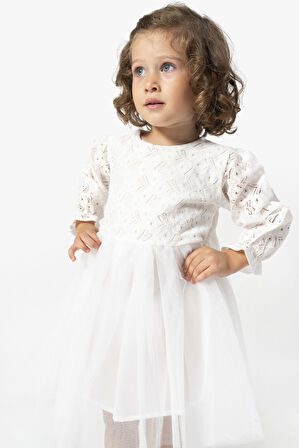 Kız Bebek Elbise Kız Çocuk Elbise Doğum Günü Parti Düğün Tütü Tüllü Uzun Kollu Astarlı Elbise