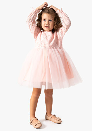 Kız Bebek Elbise Kız Çocuk Elbise Doğum Günü Parti Düğün Tütü Tüllü Uzun Kollu Astarlı Elbise