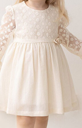 Kız Bebek Elbise Kız Çocuk Elbise Doğum Günü Parti Düğün Keten Uzun Kollu Astarlı Elbise