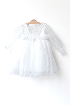 Kız Bebek Elbise Kız Çocuk Elbise Doğum Günü Parti Düğün Elbise Uzun Kollu Astarlı Elbise