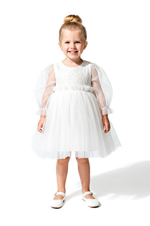 Kız Bebek Elbise Kız Çocuk Elbise Doğum Günü Parti Düğün Elbise Uzun Kollu Astarlı Elbise