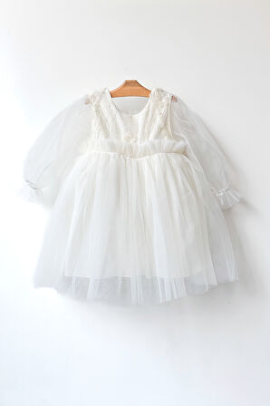 Kız Bebek Elbise Kız Çocuk Elbise Doğum Günü Parti Düğün Elbise Uzun Kollu Astarlı Elbise