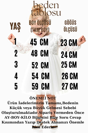 Kız Bebek Kız Çocuk Doğum Günü Parti Düğün Elbise Uzunkollu Güllü Fiyonklu Tüllü Tütü Astarlı