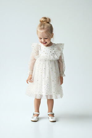 Kız Bebek Elbise Kız Çocuk Elbise Doğum Günü Parti Düğün Elbise Uzun Kollu Astarlı Elbise