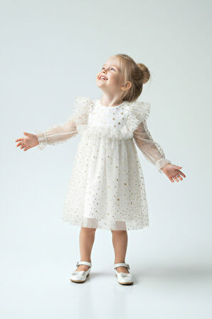 Kız Bebek Elbise Kız Çocuk Elbise Doğum Günü Parti Düğün Elbise Uzun Kollu Astarlı Elbise