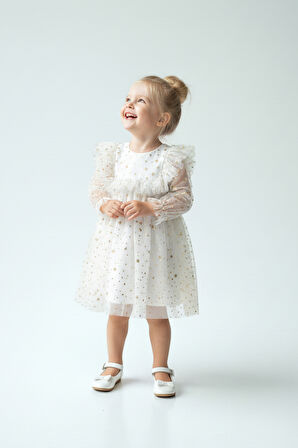 Kız Bebek Elbise Kız Çocuk Elbise Doğum Günü Parti Düğün Elbise Uzun Kollu Astarlı Elbise