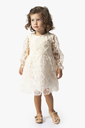 Kız Bebek Elbise Kız Çocuk Elbise Doğum Günü Parti Düğün Tütü Tüllü Uzun Kollu Astarlı Elbise