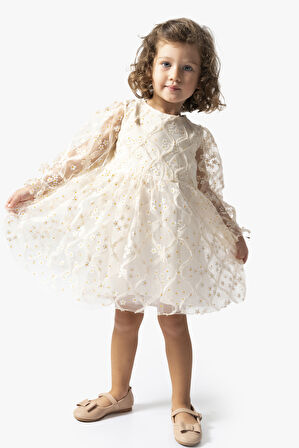 Kız Bebek Elbise Kız Çocuk Elbise Doğum Günü Parti Düğün Tütü Tüllü Uzun Kollu Astarlı Elbise