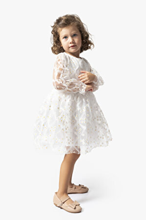 Kız Bebek Elbise Kız Çocuk Elbise Doğum Günü Parti Düğün Tütü Tüllü Uzun Kollu Astarlı Elbise