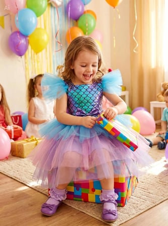 Baby Clime Kız Çocuk Elbise 5 Yaş Pullu Çok Renkli Denizkızı Parti Tül Etekli
