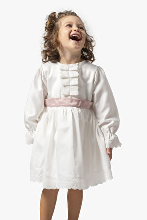 Kız Bebek Elbise Kız Çocuk Elbise Doğum Günü Parti Düğün Uzun Kollu Astarlı Pamuk Saten Elbise