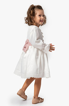 Kız Bebek Elbise Kız Çocuk Elbise Doğum Günü Parti Düğün Uzun Kollu Astarlı Pamuk Saten Elbise