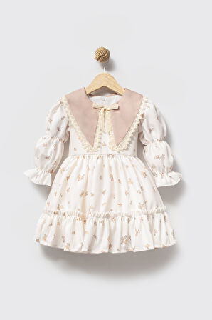 Kız Bebek Elbise Kız Çocuk Elbise Yakalı Doğum Günü Parti Düğün Özel Gün Uzun Kol Astarlı Elbise