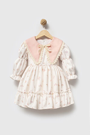 Kız Bebek Elbise Kız Çocuk Elbise Yakalı Doğum Günü Parti Düğün Özel Gün Uzun Kol Astarlı Elbise