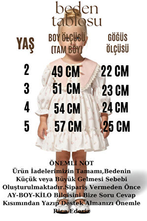 Kız Bebek Elbise Kız Çocuk Elbise Yakalı Doğum Günü Parti Düğün Özel Gün Uzun Kol Astarlı Elbise