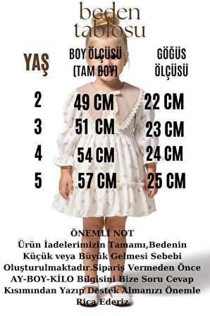 Kız Bebek Elbise Kız Çocuk Elbise Yakalı Doğum Günü Parti Düğün Özel Gün Uzun Kol Astarlı Elbise